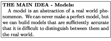\framebox{\parbox{3in}{\setlength{\parindent}{11pt}\noindent{\bf
THE MAIN IDEA ...
...ccurate that it is difficult to
distinguish between them and the real world.
}}