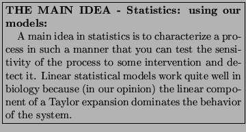 \framebox{\parbox{3in}{\setlength{\parindent}{11pt}\noindent{\bf
THE MAIN IDEA ...
...inear
component of a Taylor expansion dominates the behavior of the system.
}}