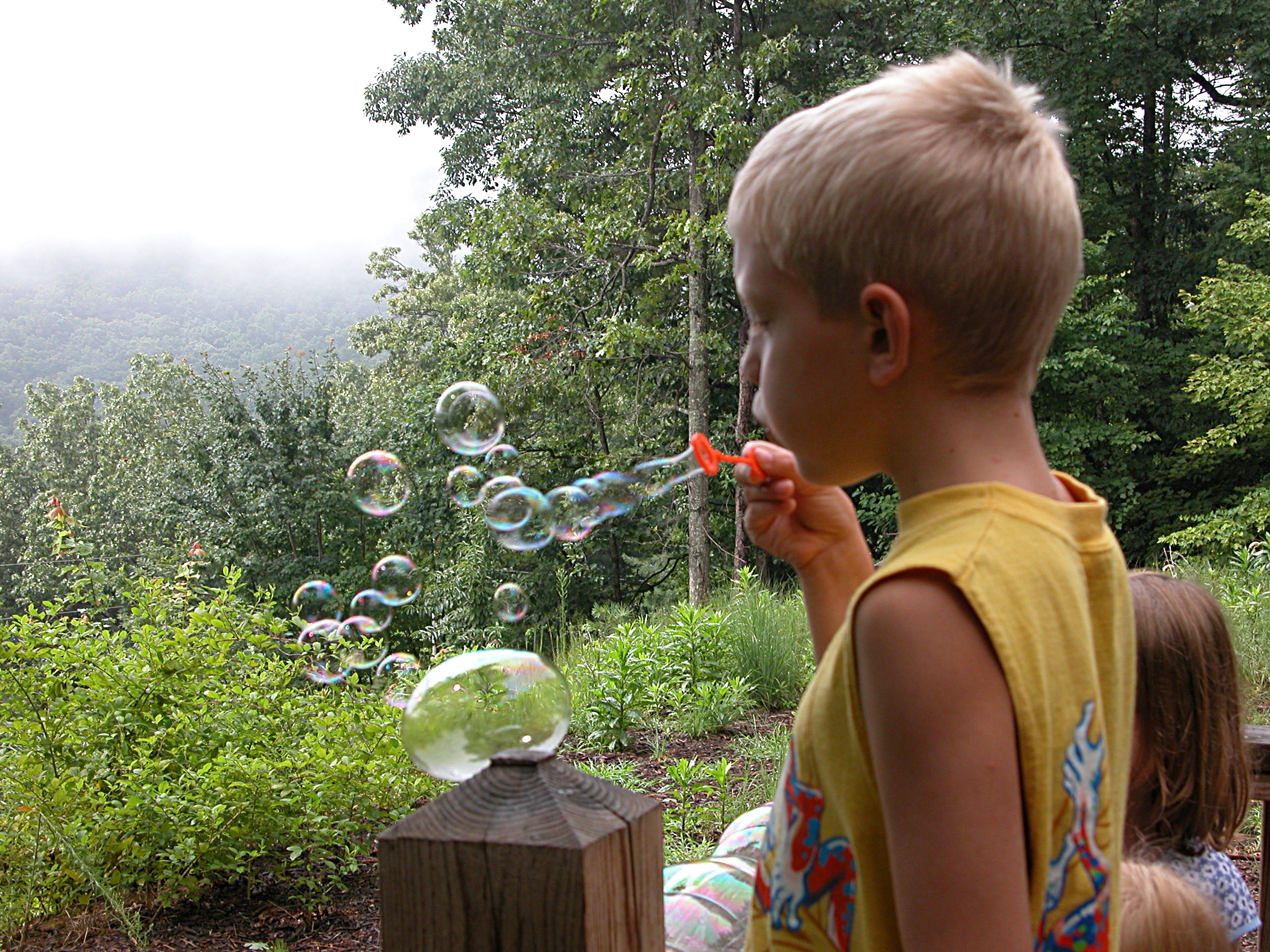 Kid blowing Bubbles.